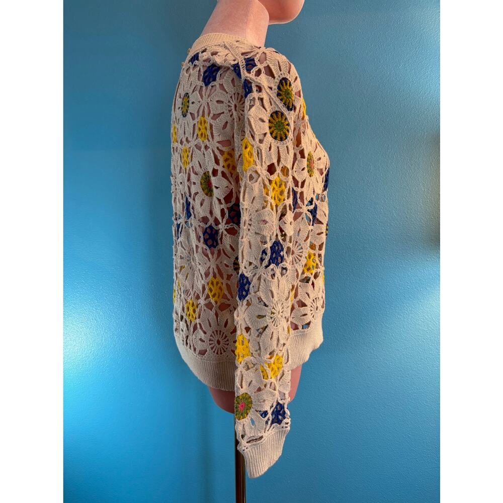 Desigual Floral Crochet Pullover Top Open Boho Cotton Blend Keyhole Back XS - Picture 4 of 10